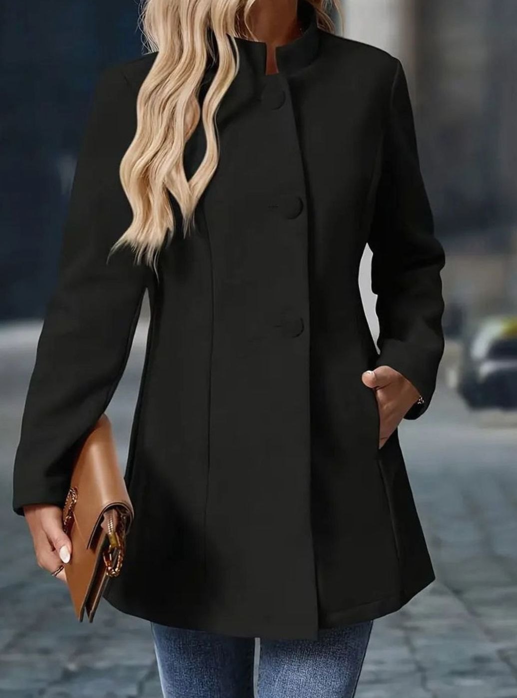 Manteau d'hiver Femme | Col montant élégant avec fermeture à boutons
