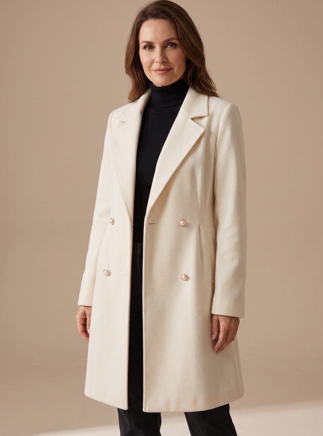 Manteau en laine pour femmes | A-ligne & Double rangée de boutons