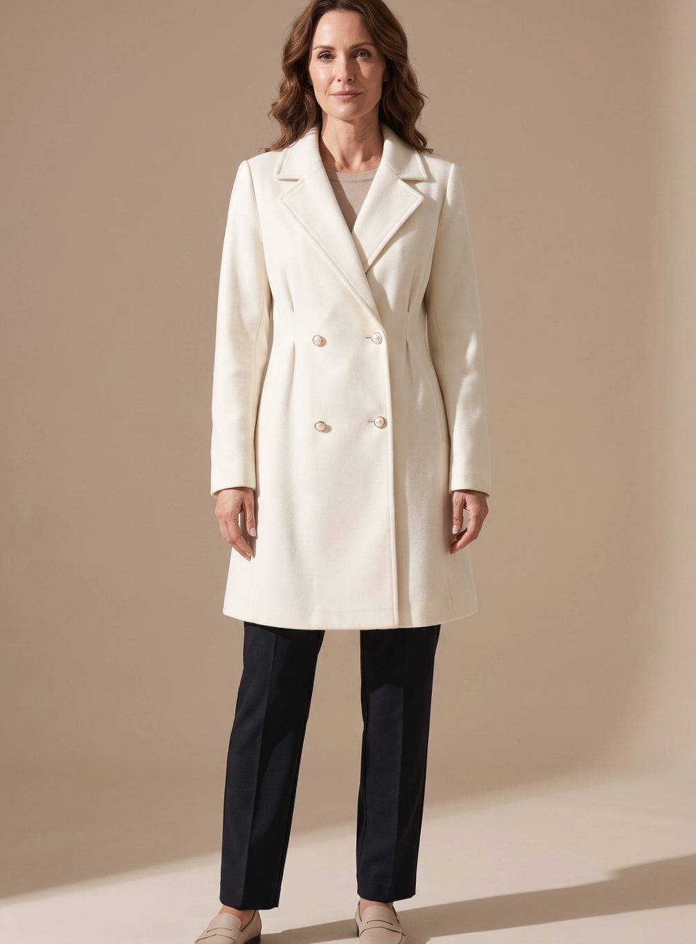 Manteau en laine pour femmes | A-ligne & Double rangée de boutons