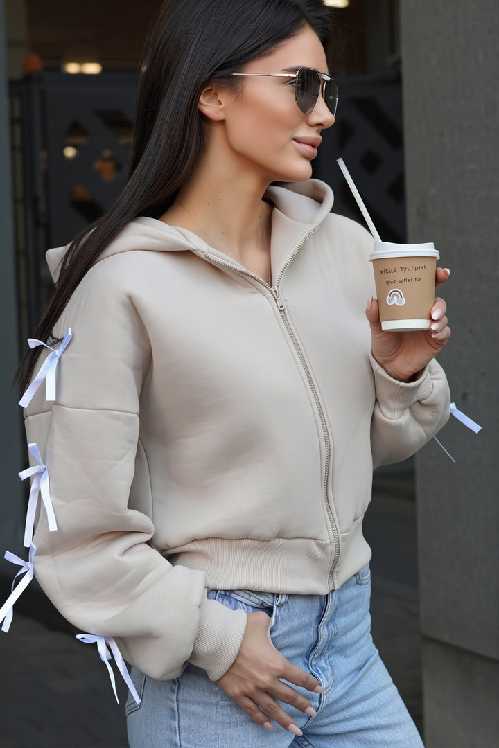 Hoodie court femme | Manches à nœuds & coupe ample