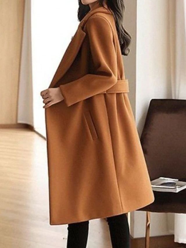 Manteau en laine pour femmes | Élégant et chaud avec ceinture à la taille