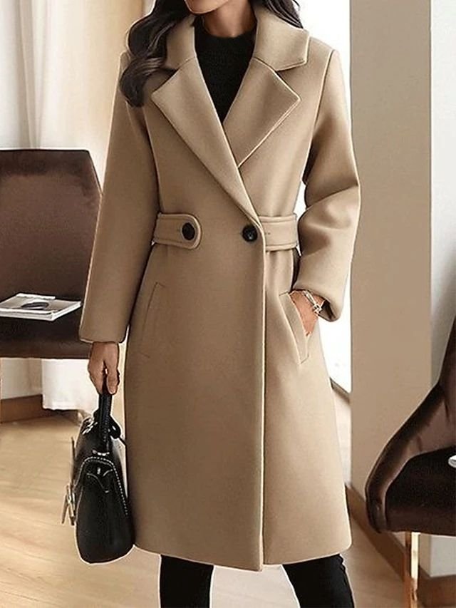 Manteau en laine pour femmes | Élégant et chaud avec ceinture à la taille