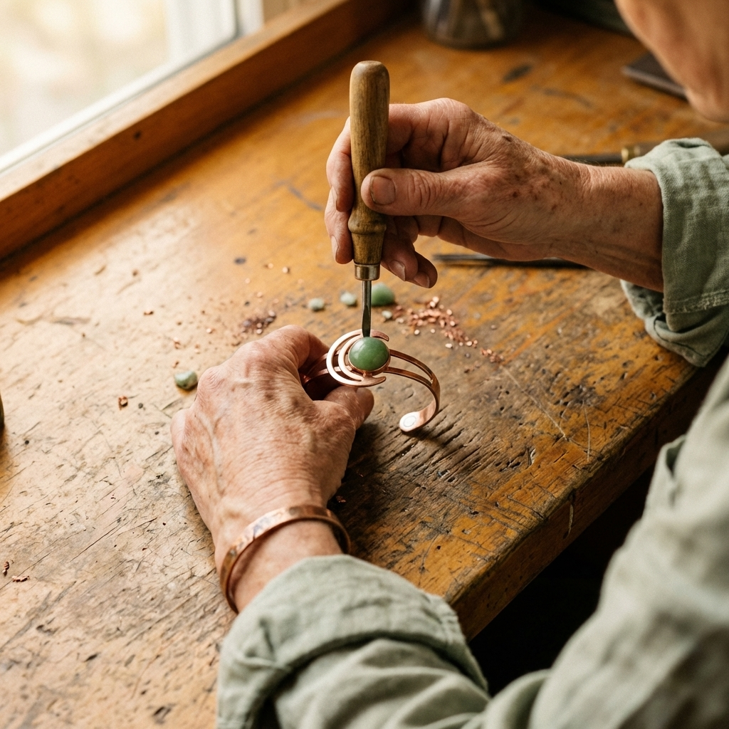 Bracelet en cuivre Sphère verte