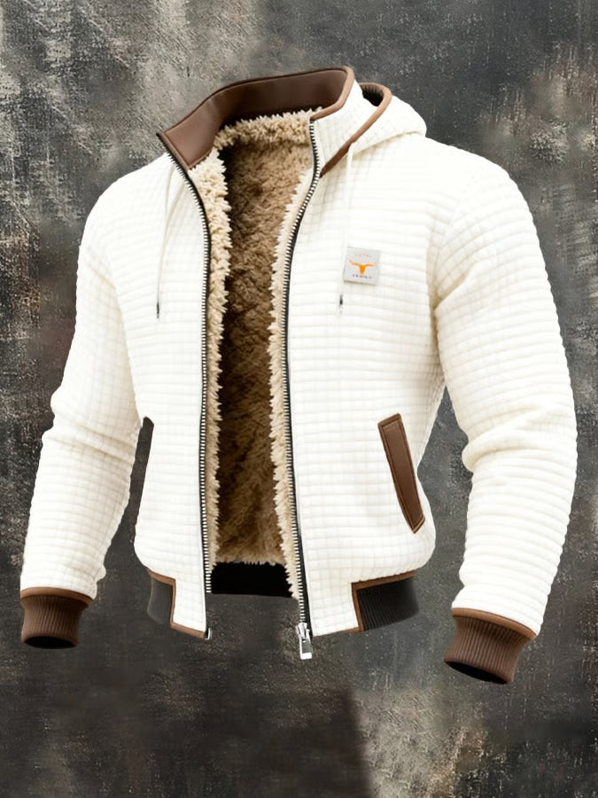 Veste Bomber Homme à Capuche, Texture Gaufrée et Doublure Chaude